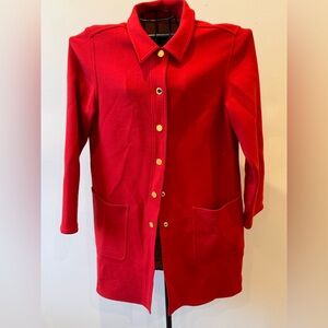Worth Petite Sz 14 Women’s Red Collared Lightweight Gold Snap Preppy Button Coat